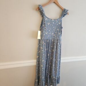 NWT Strap Blue Gray Ruffled Smocked Tiered Sundress Sz L
